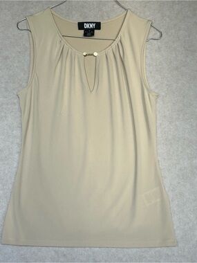 DKNY Women’s Shirt Size S Sleeveless Tank Top with Gold Accent in Beige